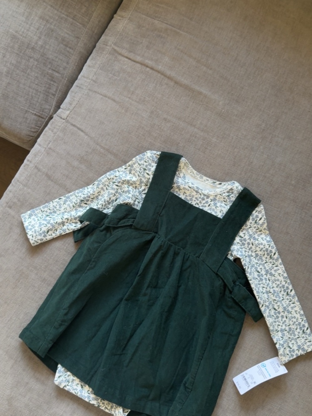 Carter's Dark Green Pinafore with Floral Bodysuit